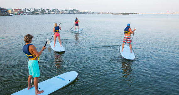 Paddleboarders on the bay